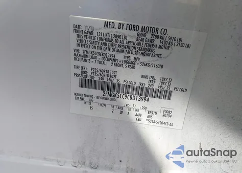 2012 Ford Flex Sel z USA, uszkodzony, nr VIN 2FMGK5CC9CBD13994